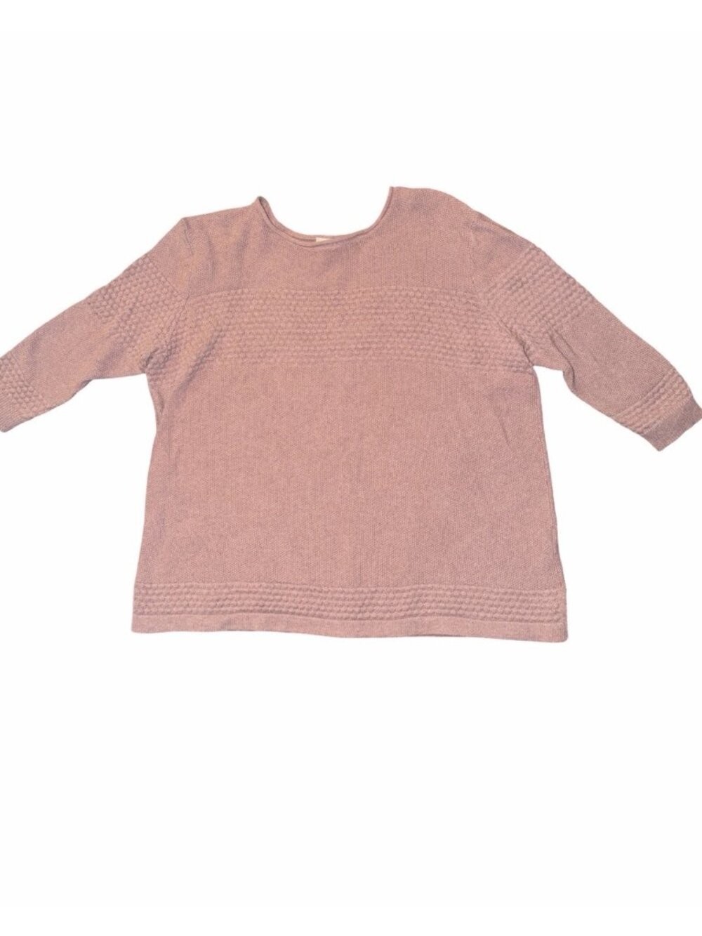 Poetry Pink Textured Cotton Knit Sweater 3/4 Sleeve Relaxed Fit Size